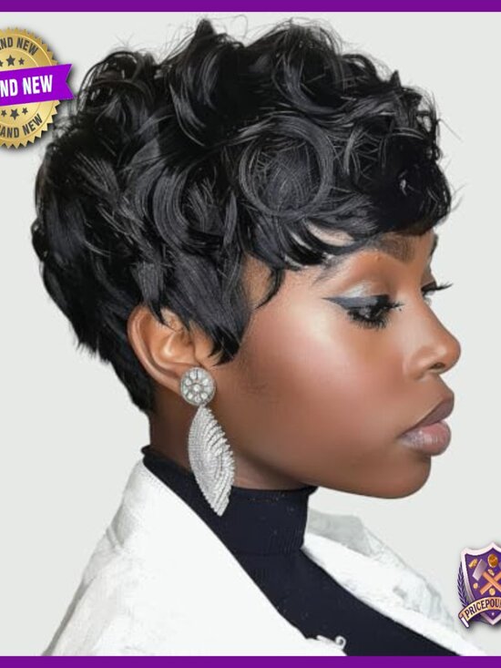 Short Pixie Cut Wig Human Hair Mixed Synthetic Glueless Breathable Heat main image 4